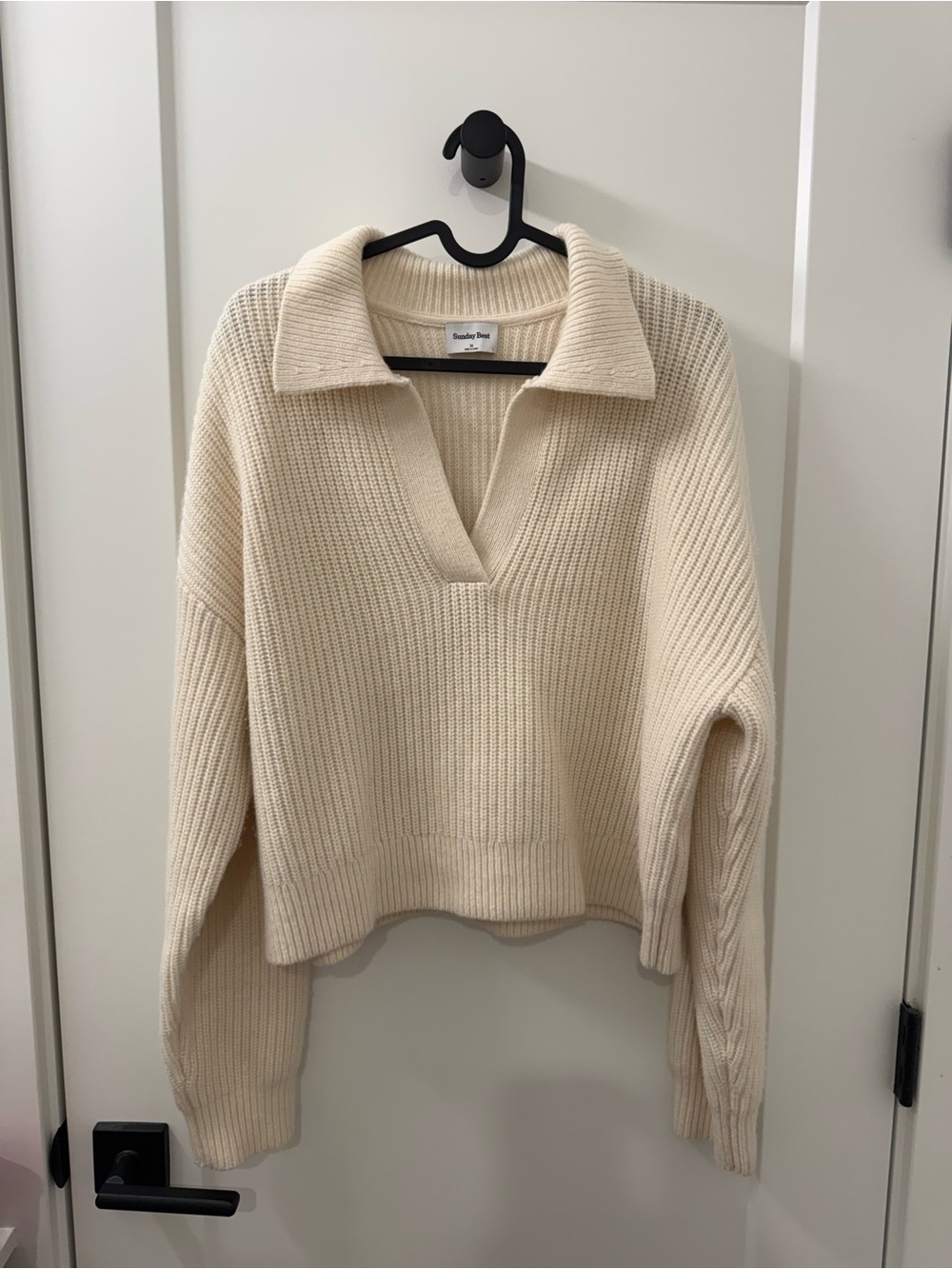 Sunday Best Cream V-Neck Ribbed Polo Sweater